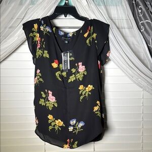Premise Black and Yellow Flutter Sleeve Boxy Blouse